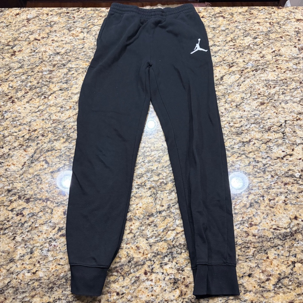 Jordan Boys Black Fleece Jogger Sweatpants Jumpman Logo Size L 12-13Y